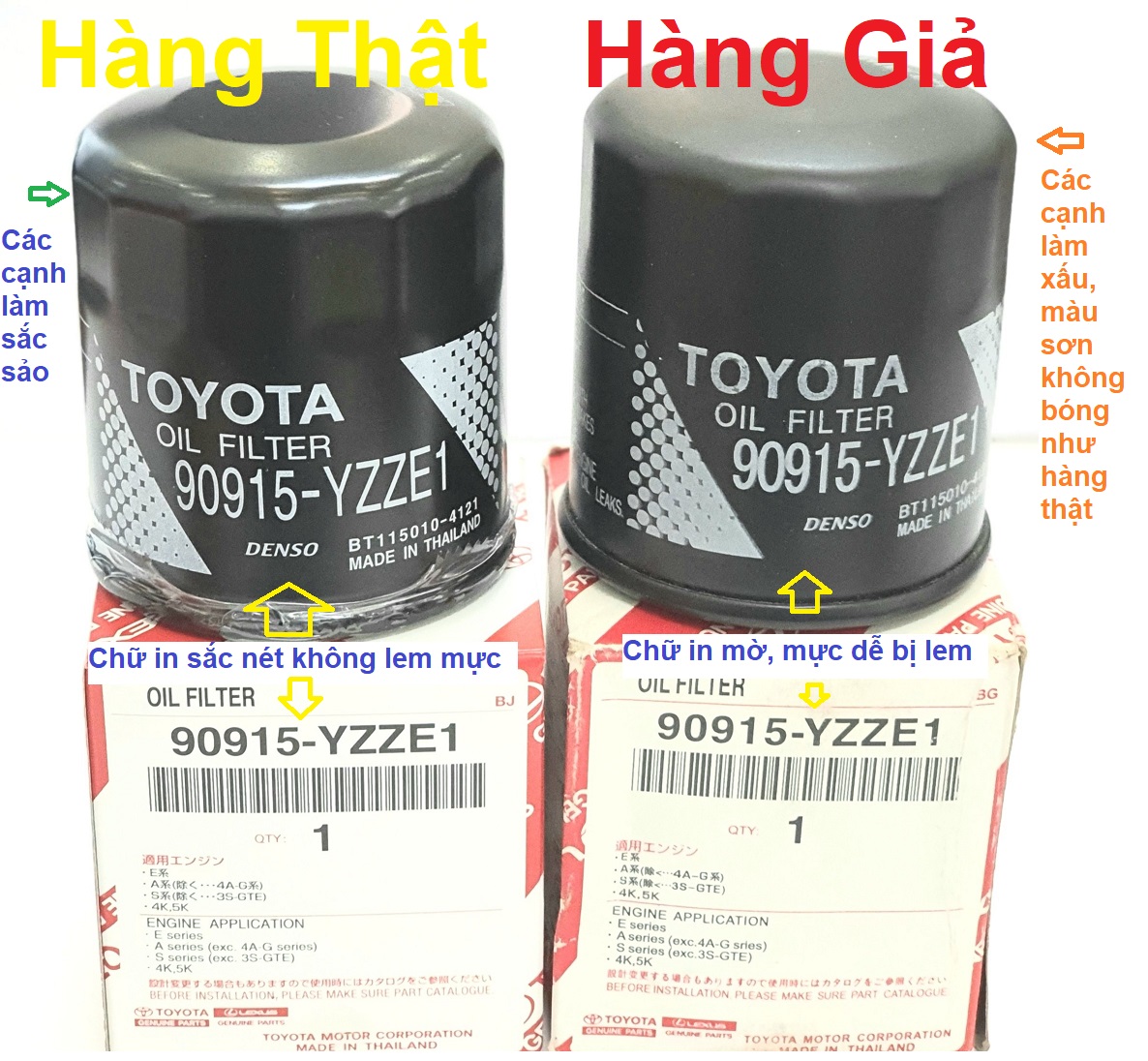 Phận biệt lọc nhớt toyota thật giả